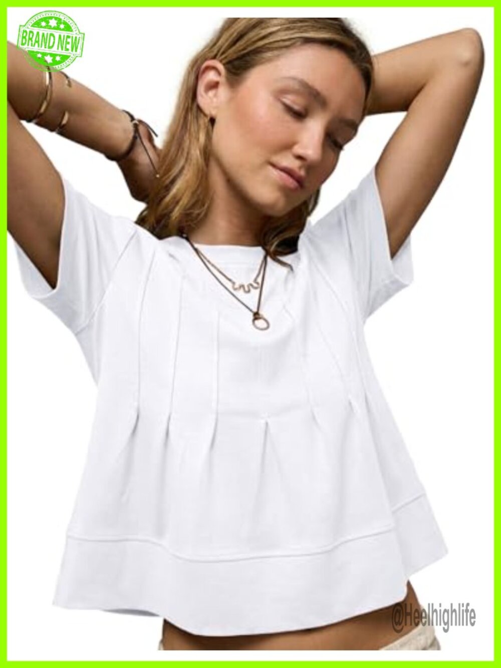 Womens Cotton Peplum Top Pleated Short Sleeve Babydoll Blouse